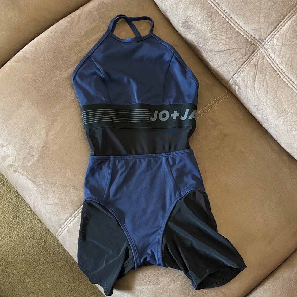 Jo+Jax Fame Biker Unitard - Navy with Black mesh/ Size YL